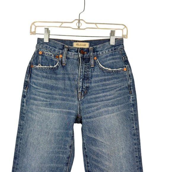 MADEWELL The Classic Straight Jean Medium Wash Distressed Size 24 Busted Knee - Picture 3 of 16